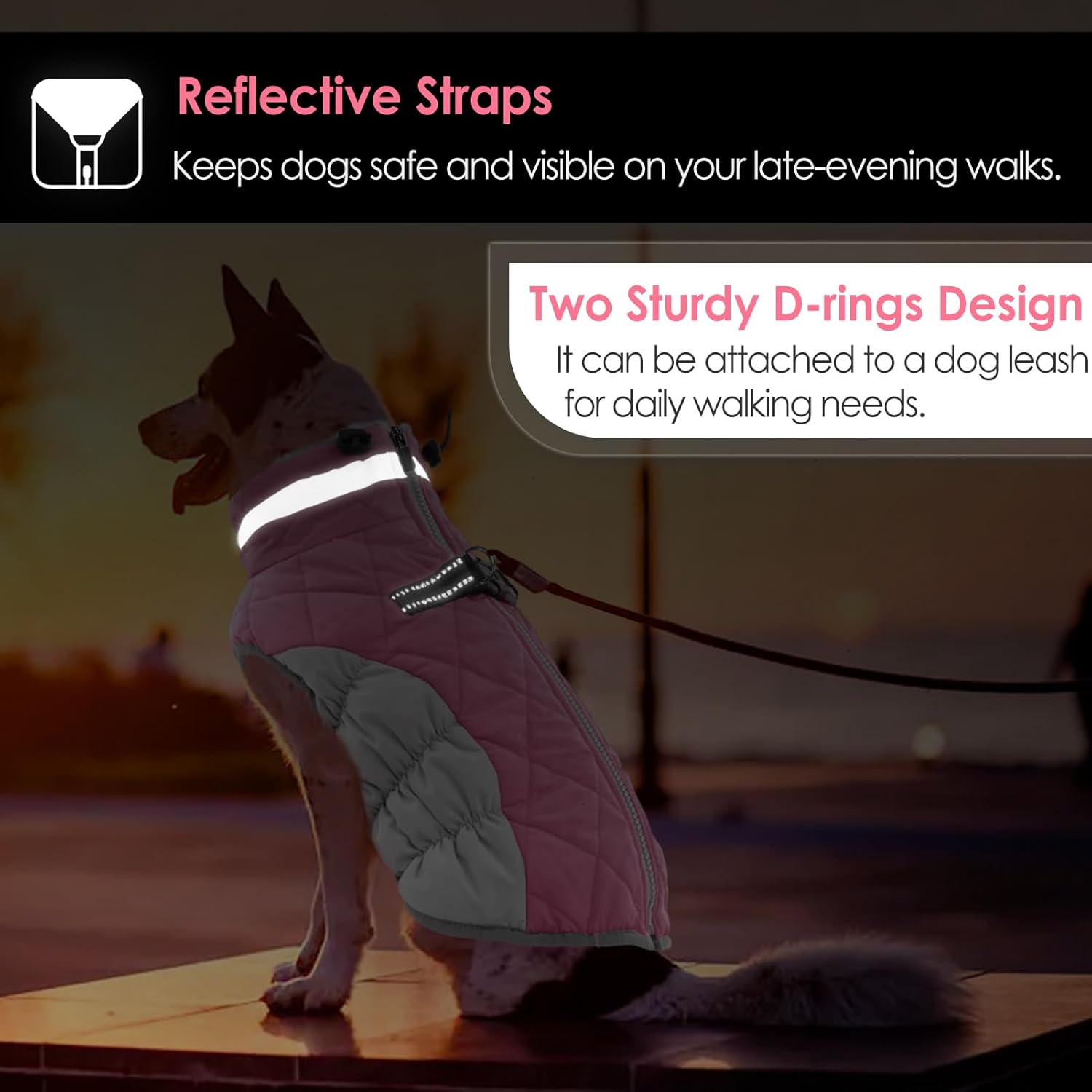 AOFITEE Dog Coat, Warm Dog Jacket, Reflective Winter Coats for Medium Dogs, Turtleneck Dogs Winter Jacket with Harness Built in, Waterproof Windproof Pet Fleece Vest Puffer Jacket, Pink M - Image 6