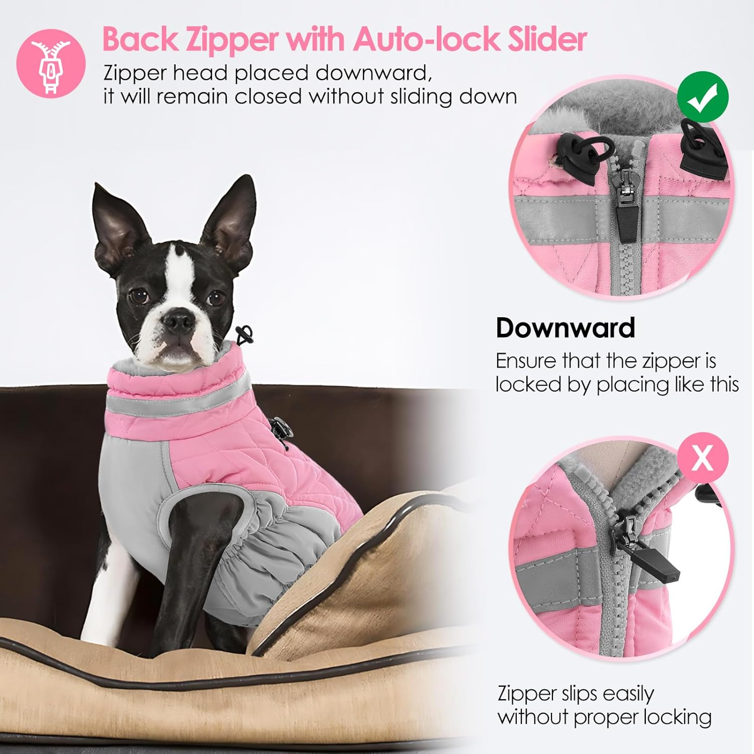 AOFITEE Dog Coat, Warm Dog Jacket, Reflective Winter Coats for Medium Dogs, Turtleneck Dogs Winter Jacket with Harness Built in, Waterproof Windproof Pet Fleece Vest Puffer Jacket, Pink M - Image 5