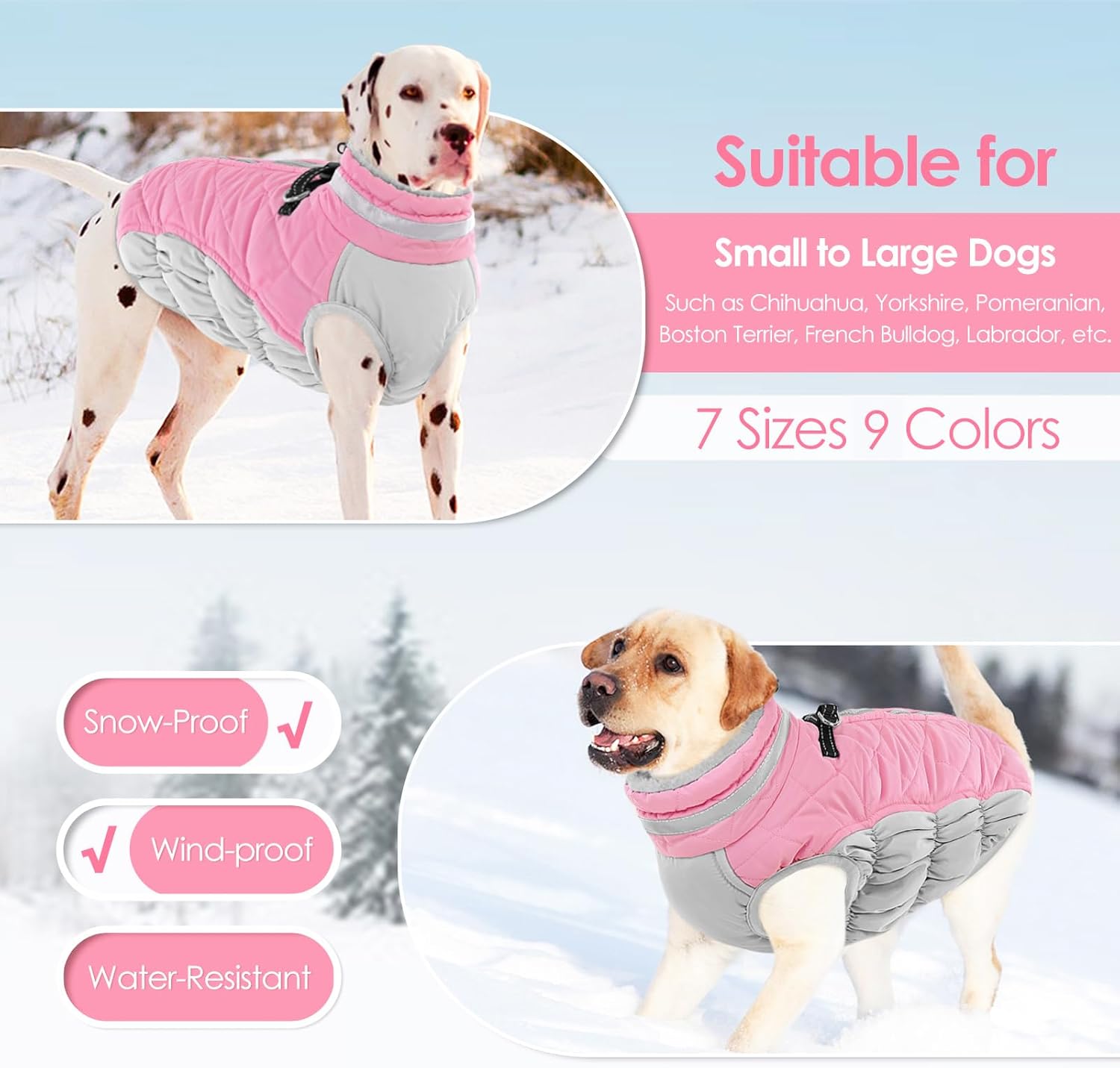 AOFITEE Dog Coat, Warm Dog Jacket, Reflective Winter Coats for Medium Dogs, Turtleneck Dogs Winter Jacket with Harness Built in, Waterproof Windproof Pet Fleece Vest Puffer Jacket, Pink M - Image 7