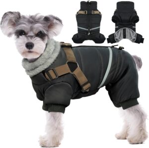 BRKURLEG Black Dog Coat with Harnes...
