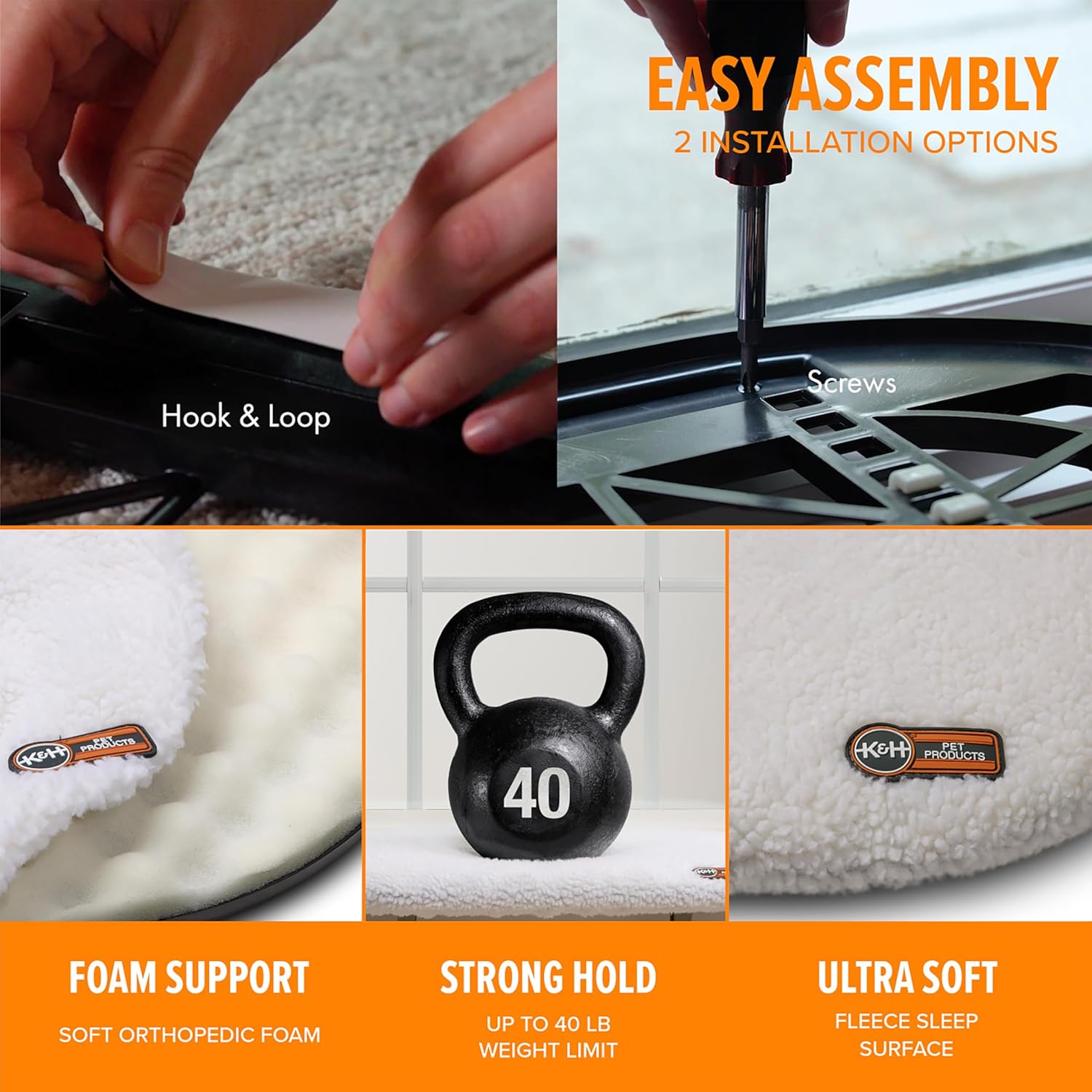 K&H Pet Products Kitty Sill Cat Window Perch for Large Cats, Orthopedic Window Hammock Bed Holds 40LBS, Washable Cover, Kitty Windowsill Bed Seat for Indoors - Cream Fleece, Unheated, 14 X 24in - Image 4